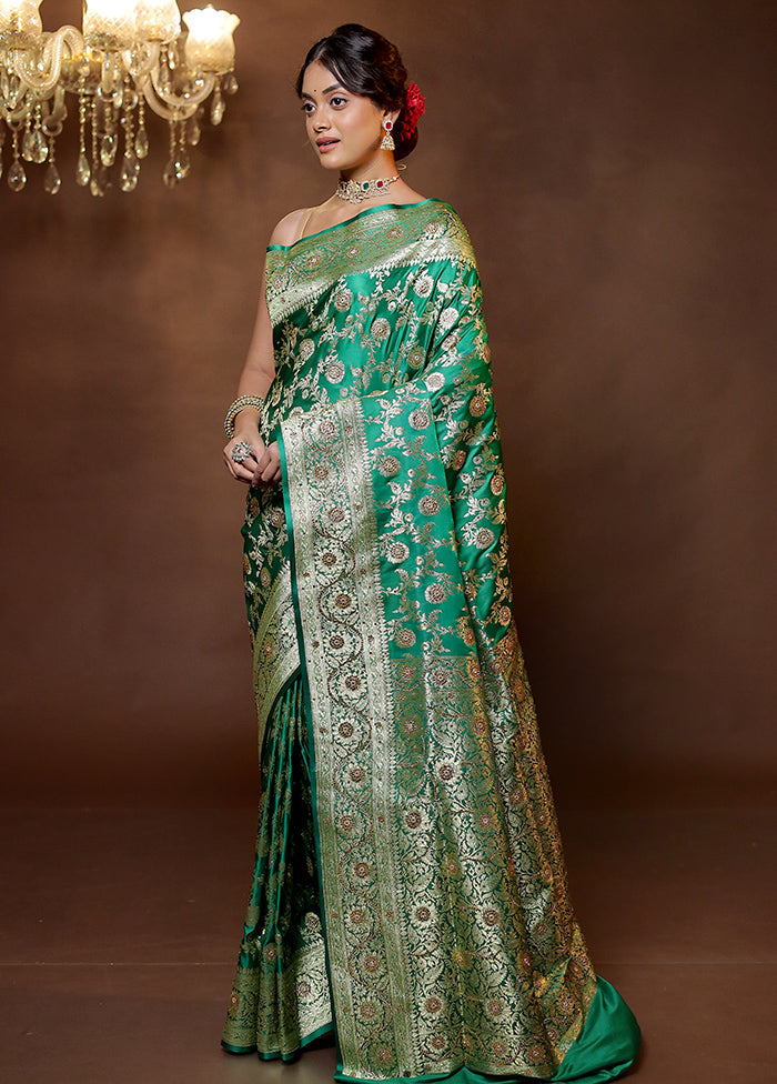 Green Banarasi Silk Saree With Blouse Piece