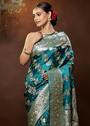 Green Banarasi Silk Saree With Blouse Piece