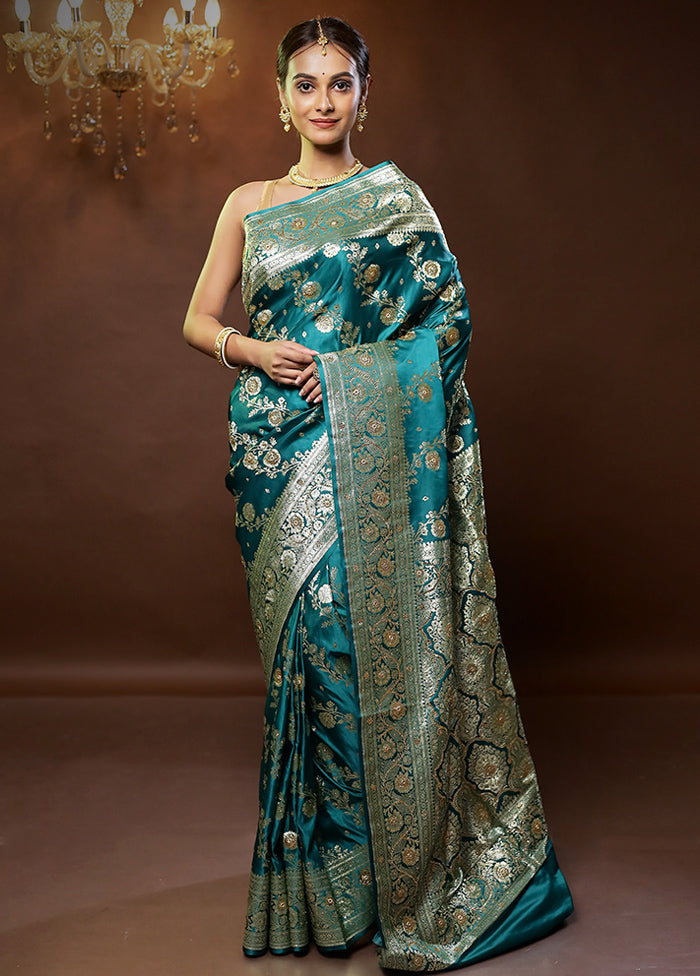 Green Banarasi Silk Saree With Blouse Piece