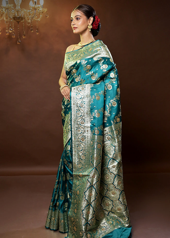 Green Banarasi Silk Saree With Blouse Piece