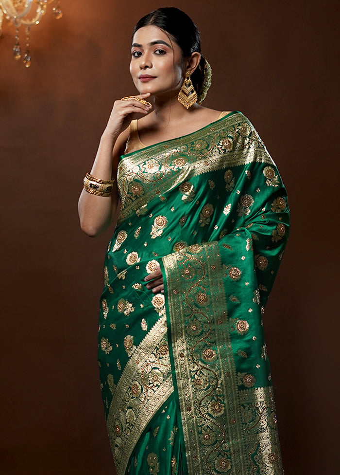 Green Banarasi Silk Saree With Blouse Piece