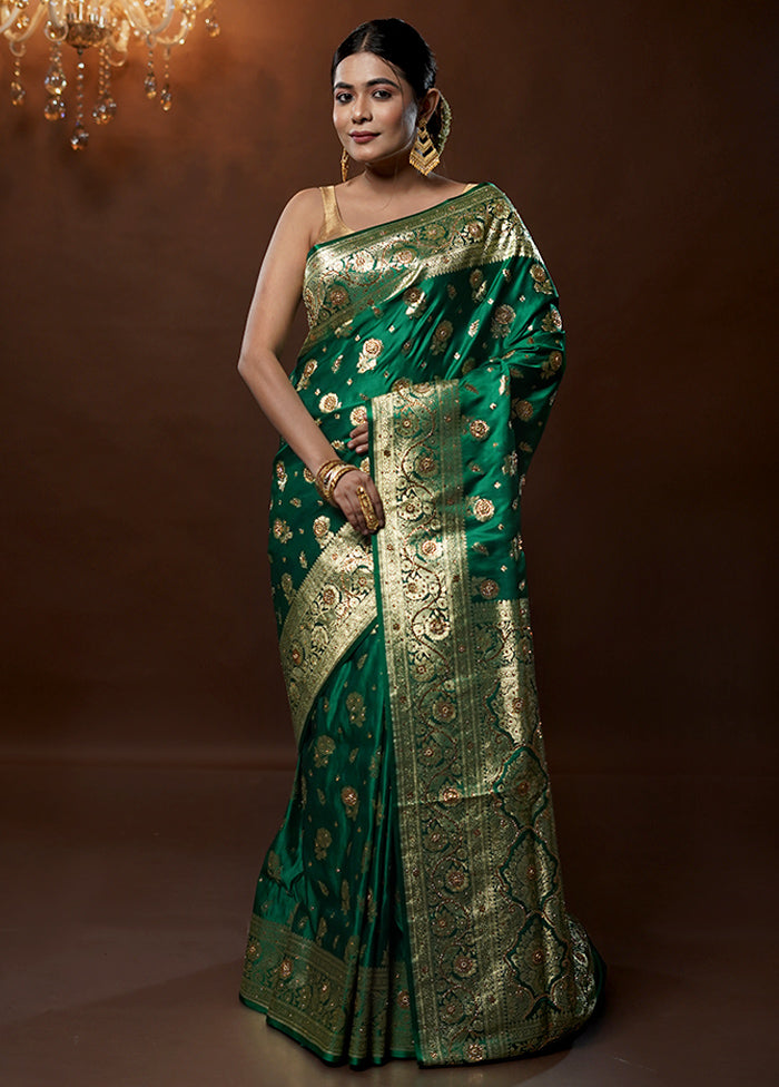 Green Banarasi Silk Saree With Blouse Piece