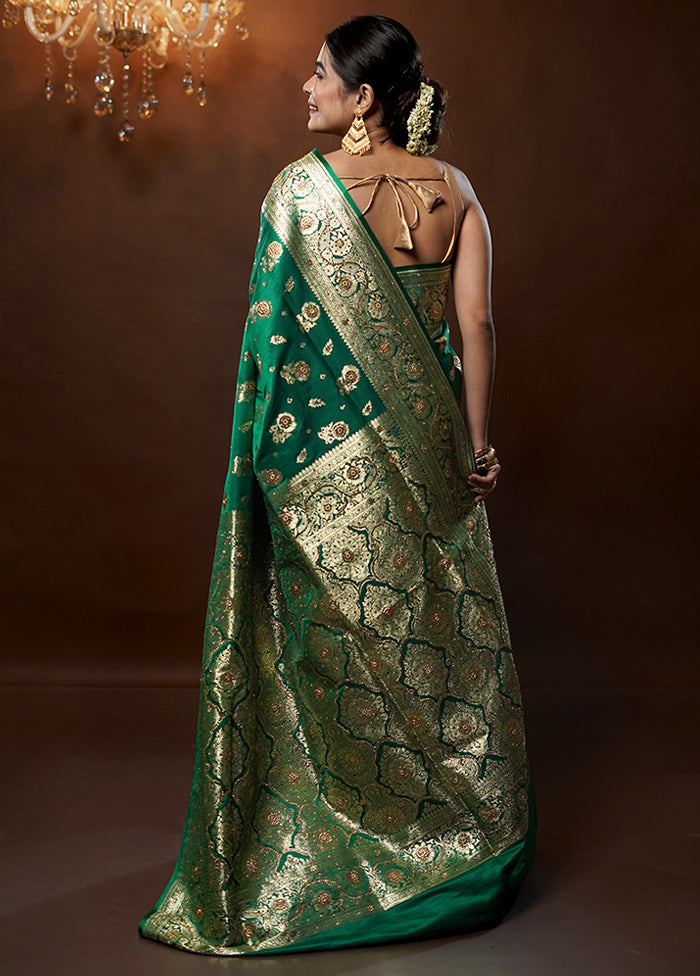 Green Banarasi Silk Saree With Blouse Piece