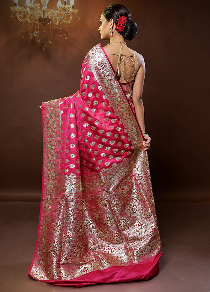 Pink Banarasi Silk Saree With Blouse Piece - Indian Silk House Agencies