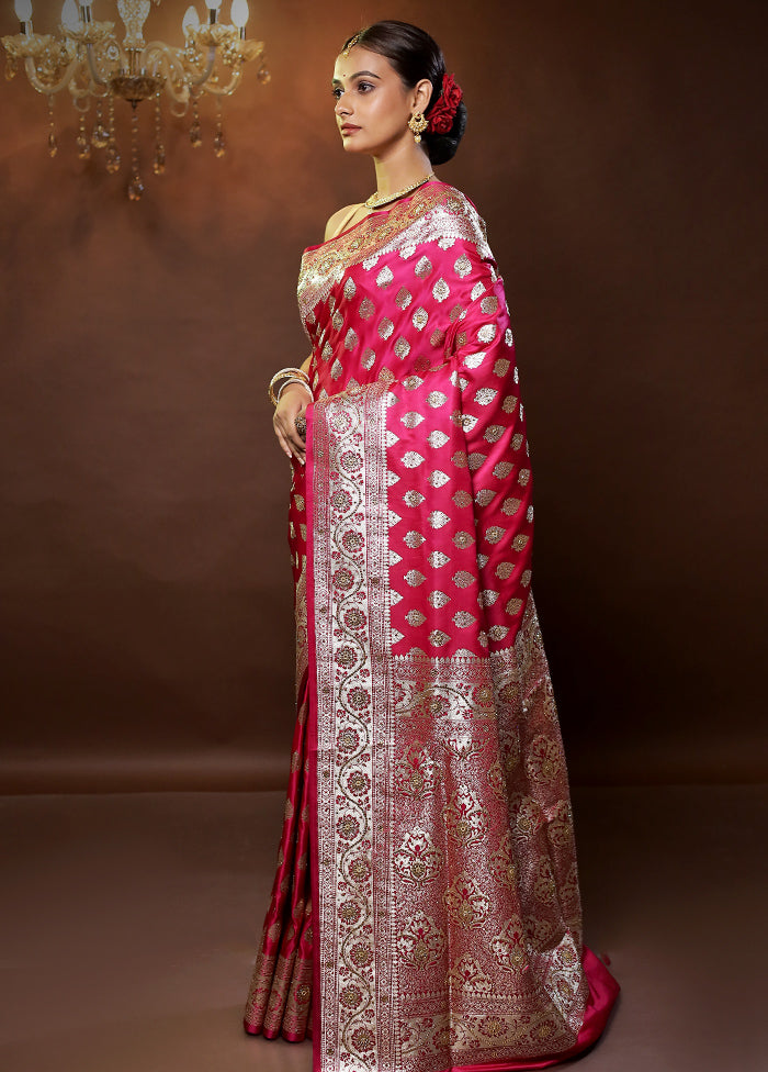 Pink Banarasi Silk Saree With Blouse Piece - Indian Silk House Agencies