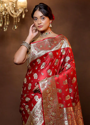 Maroon Banarasi Silk Saree With Blouse Piece