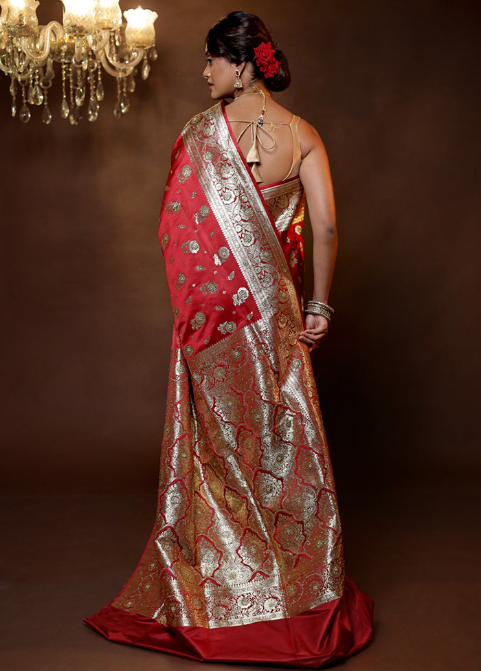 Maroon Banarasi Silk Saree With Blouse Piece