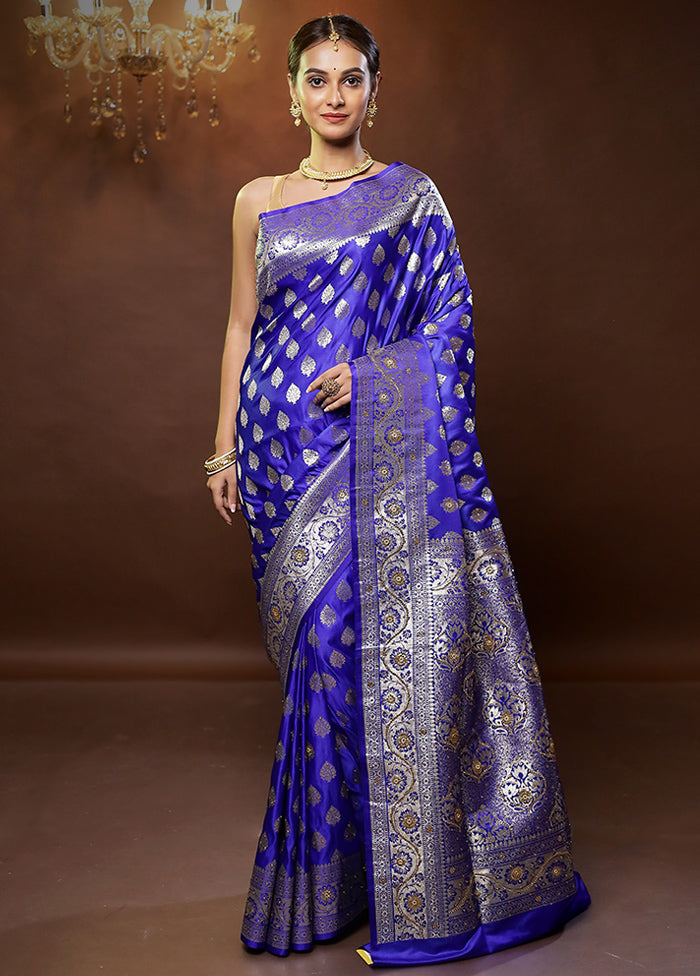 Blue Banarasi Silk Saree With Blouse Piece - Indian Silk House Agencies