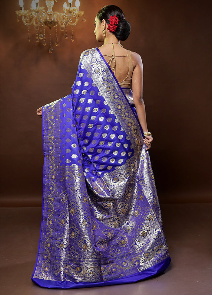 Blue Banarasi Silk Saree With Blouse Piece