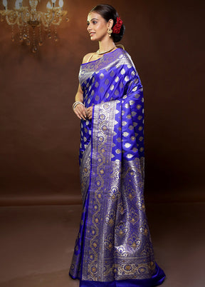 Blue Banarasi Silk Saree With Blouse Piece