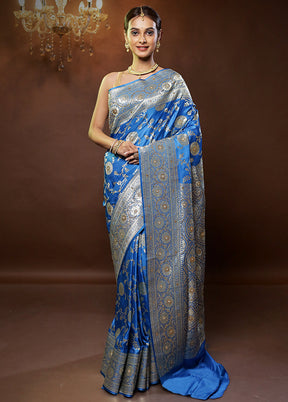 Blue Banarasi Silk Saree With Blouse Piece