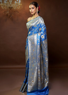 Blue Banarasi Silk Saree With Blouse Piece