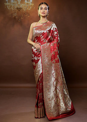 Red Banarasi Silk Saree With Blouse Piece