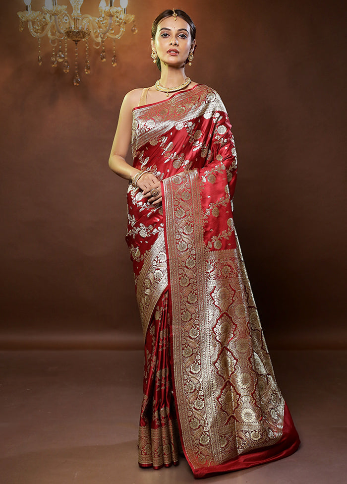 Red Banarasi Silk Saree With Blouse Piece