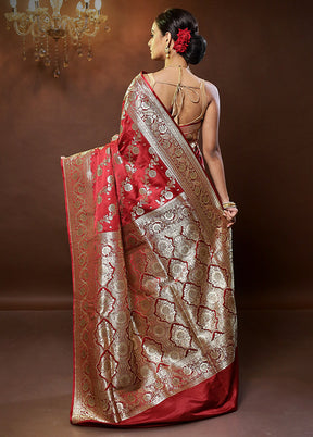 Red Banarasi Silk Saree With Blouse Piece