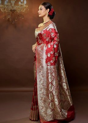 Red Banarasi Silk Saree With Blouse Piece