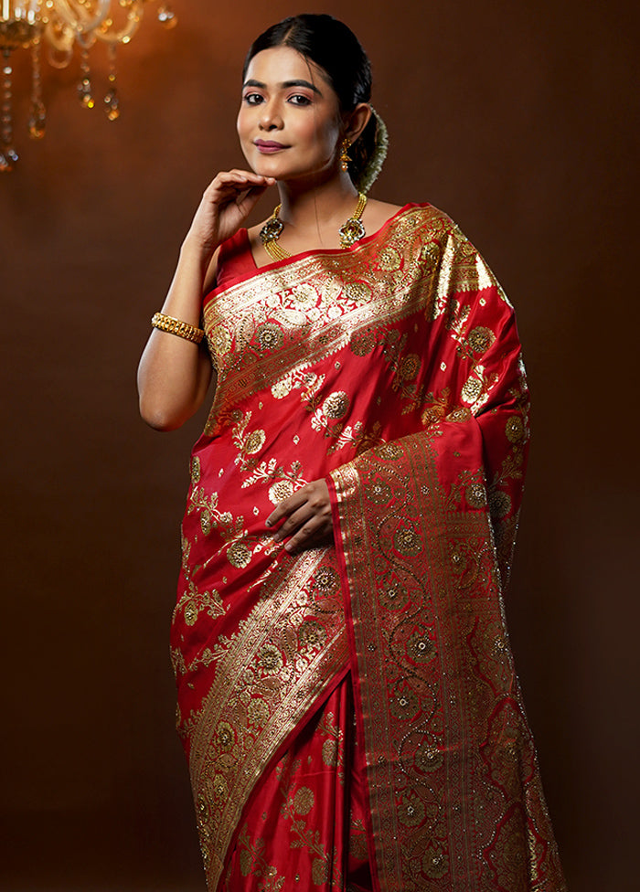 Red Banarasi Silk Saree With Blouse Piece - Indian Silk House Agencies