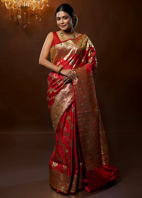 Red Banarasi Silk Saree With Blouse Piece - Indian Silk House Agencies