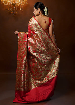 Red Banarasi Silk Saree With Blouse Piece - Indian Silk House Agencies