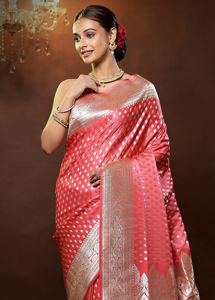 Pink Banarasi Silk Saree With Blouse Piece