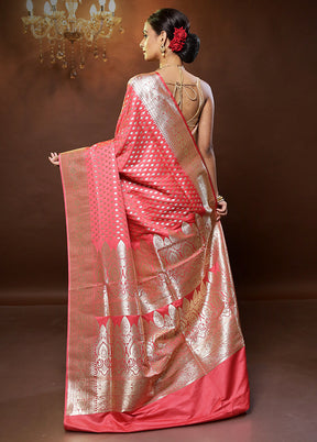 Pink Banarasi Silk Saree With Blouse Piece