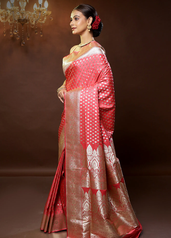 Pink Banarasi Silk Saree With Blouse Piece