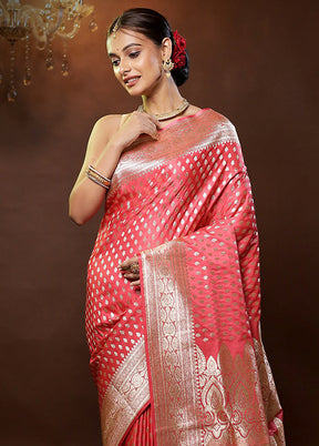 Pink Banarasi Silk Saree With Blouse Piece - Indian Silk House Agencies