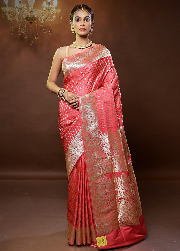 Pink Banarasi Silk Saree With Blouse Piece - Indian Silk House Agencies