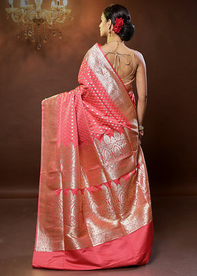 Pink Banarasi Silk Saree With Blouse Piece