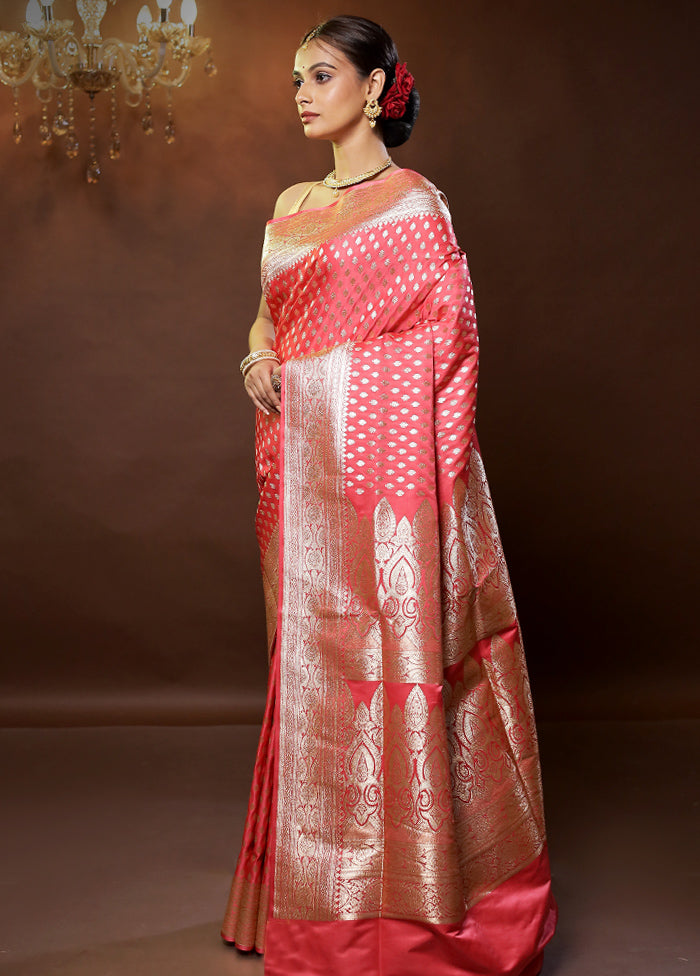 Pink Banarasi Silk Saree With Blouse Piece