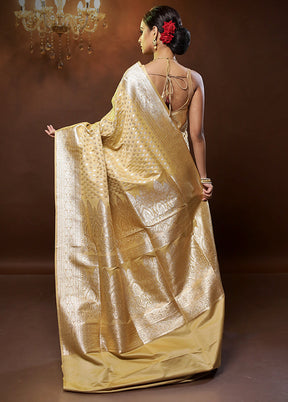 Yellow Banarasi Silk Saree With Blouse Piece