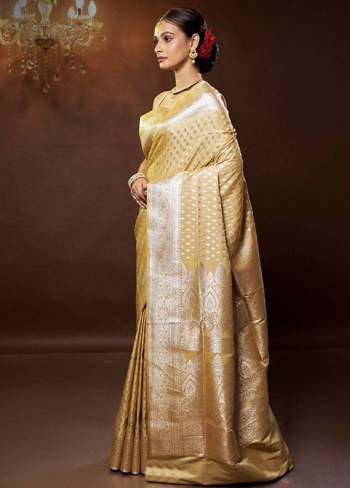 Yellow Banarasi Silk Saree With Blouse Piece