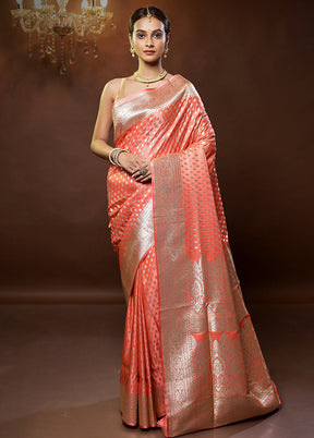 Pink Banarasi Silk Saree With Blouse Piece