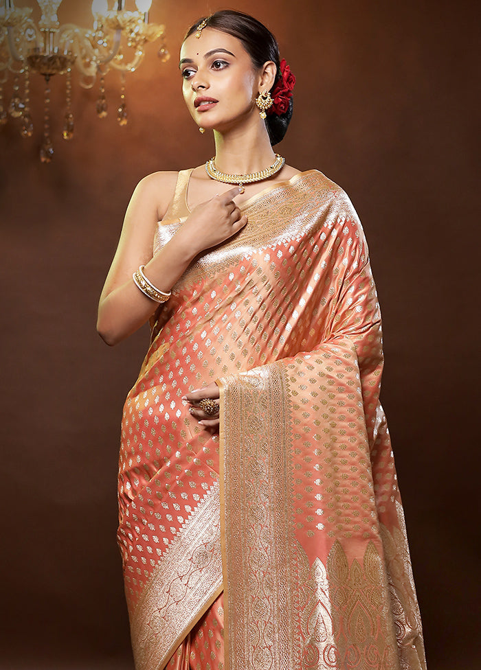 Pink Banarasi Silk Saree With Blouse Piece