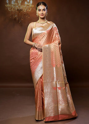 Pink Banarasi Silk Saree With Blouse Piece