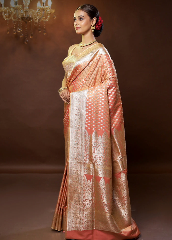 Pink Banarasi Silk Saree With Blouse Piece