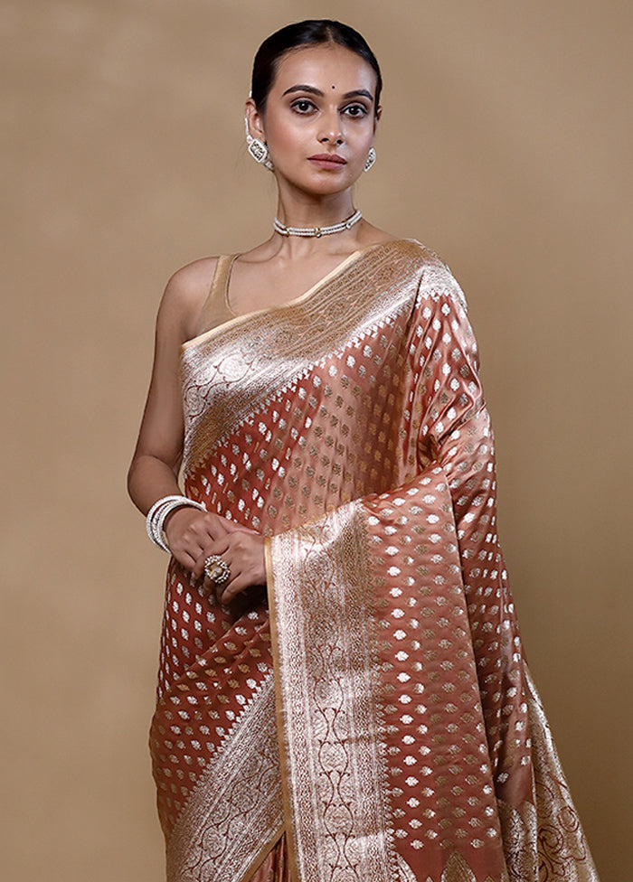 Peach Banarasi Silk Saree With Blouse Piece