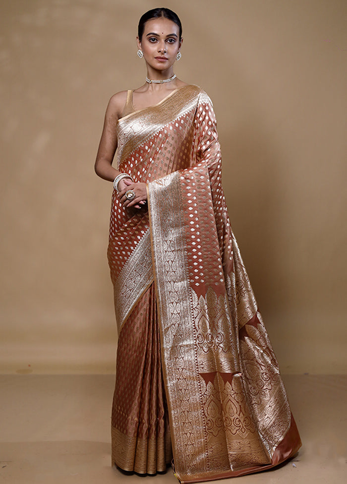 Peach Banarasi Silk Saree With Blouse Piece