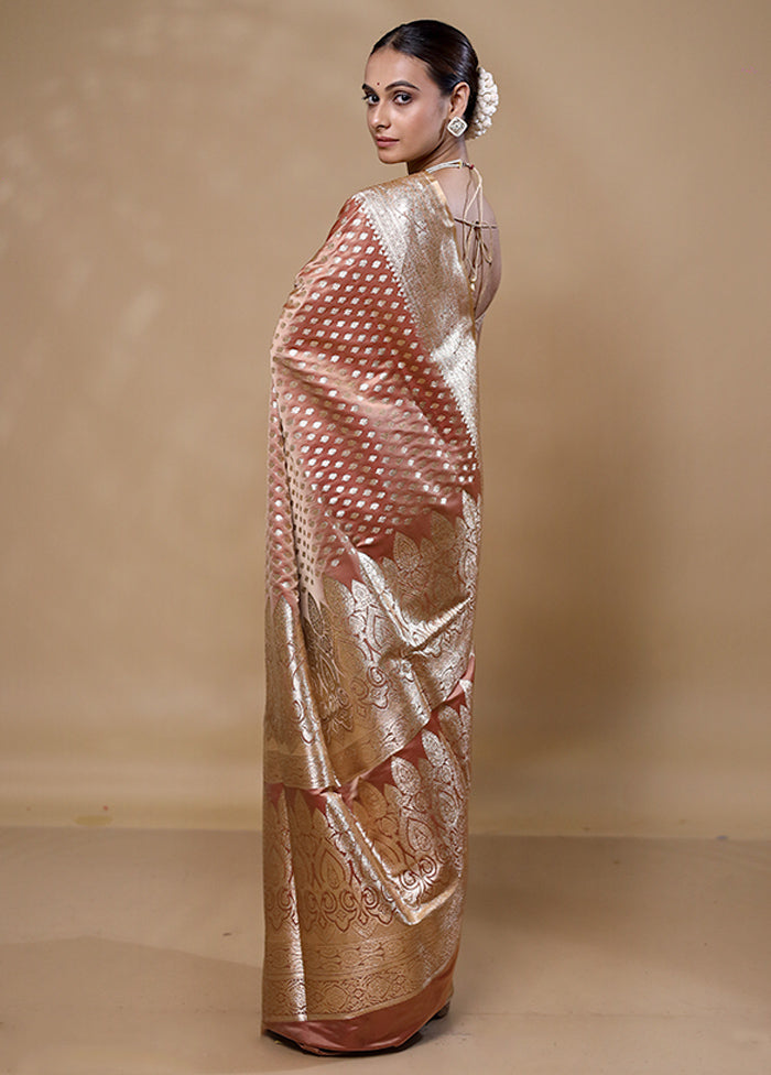 Peach Banarasi Silk Saree With Blouse Piece