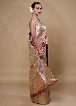 Peach Banarasi Silk Saree With Blouse Piece