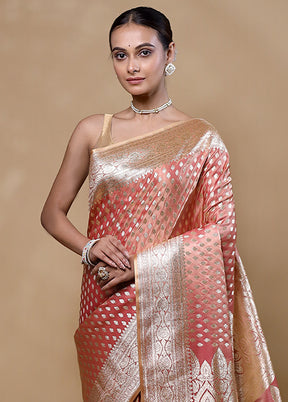 Peach Banarasi Silk Saree With Blouse Piece