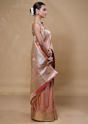 Peach Banarasi Silk Saree With Blouse Piece