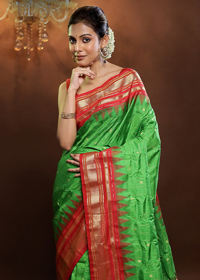 Green Gadwal Pure Silk Saree Without Blouse Piece