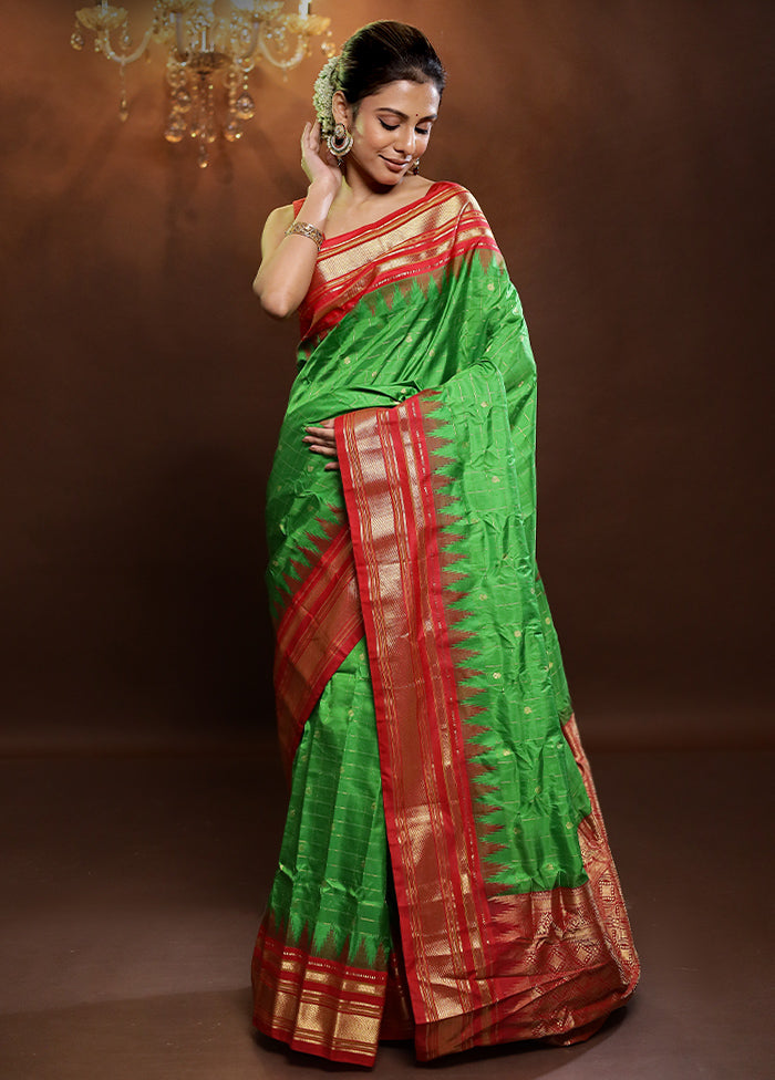 Green Gadwal Pure Silk Saree Without Blouse Piece