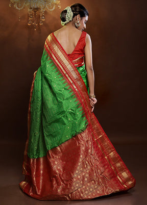 Green Gadwal Pure Silk Saree Without Blouse Piece