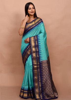 Blue Gadwal Silk Saree Without Blouse Piece - Indian Silk House Agencies