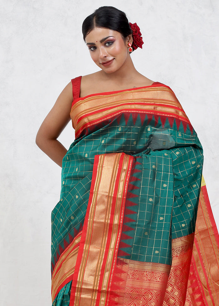 Green Gadwal Pure Silk Saree Without Blouse Piece - Indian Silk House Agencies