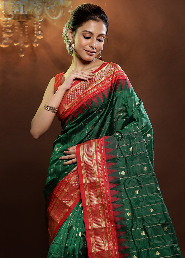 Green Gadwal Pure Silk Saree Without Blouse Piece