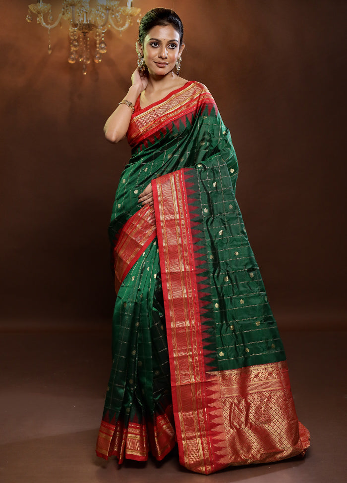 Green Gadwal Pure Silk Saree Without Blouse Piece