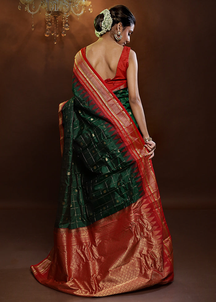 Green Gadwal Pure Silk Saree Without Blouse Piece